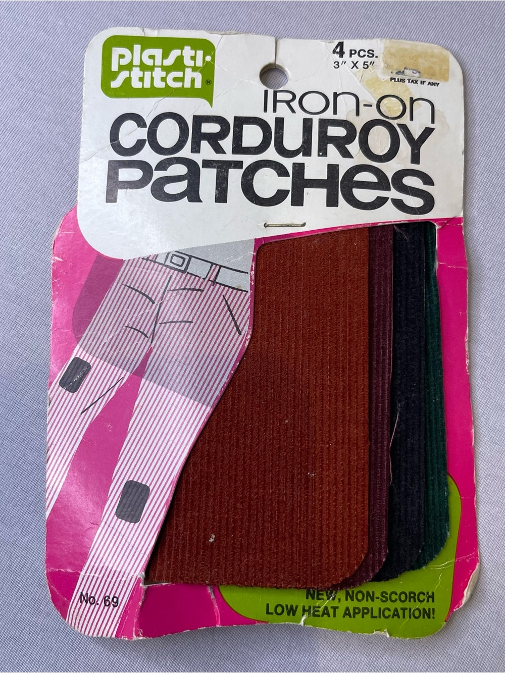 Plasti- Stitch Iron-On Corduroy Patches 3"x5" Brown Black Green Maroon Vintage